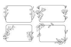 four square frames with flowers and leaves