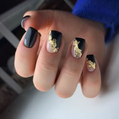 Black And Gold Nails Short, Foil Nail Designs, The Best Nail Designs, Black Gold Nails, Black Gel Nails, Best Nail Designs, Black Designs, Lavender Nails, Vibrant Nails