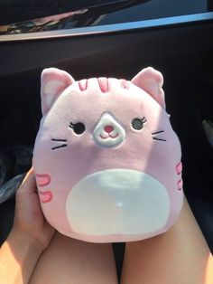 a person holding a pink stuffed animal in their lap