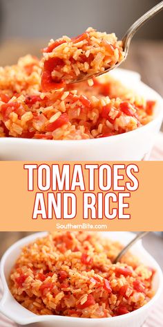 two bowls filled with tomato and rice on top of a table