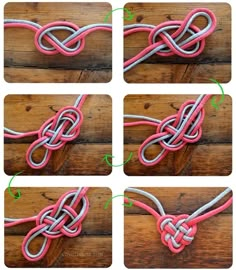 a facebook page with several pictures of pink and silver cords on it, including one knot