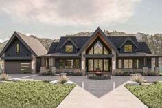 this is an artist's rendering of a house in the mountains