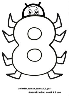 the number eight coloring page with a cartoon bug on it's face and eyes