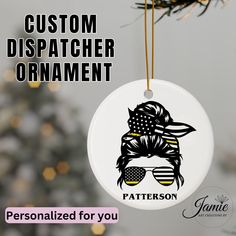 a personalized christmas ornament with an image of a hipster wearing sunglasses