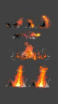 some fire flames with different shapes and sizes