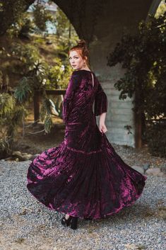 This luscious ruffled maxi dress features a hook & eye neck closure, pockets and a black jersey slip. Made from a gorgeous, lightweight burnout velvet and lots of love! Machine wash cold, gentle cycle, and line dry. Black Velvet Gown, Vintage Velvet Dress, Burnout Velvet Dress, Burnout Velvet, Witch Fashion, Black Jersey, Lilac Dress, Lots Of Love, Ruffled Maxi Dress