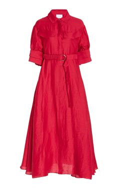 Corte Belted Linen-Blend Midi Dress by ACLER for Preorder on Moda Operandi Stylish Summer Outfits, Power Dressing, Abayas Fashion, Global Fashion, Moda Operandi, Daily Fashion, Cotton Dresses, Fashion Collection, Linen Blend