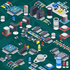 an image of a computer circuit board with many different types of electronics and equipment on it