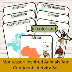 montessori inspired animals and continents activity set for kids to practice their language skills