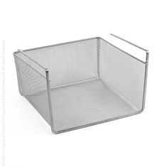 a metal wire basket on a white background with the handle extended to it's left side