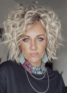 Wavy Perms For Short Hair, Choppy Curly Haircuts, Blonde Curly Hair Over 50, Perms For Round Faces, Shaggy Perm Short Hair, Wavy Bob Hairstyles Over 50, Blond Curly Bob, Stacked Bob Haircut Curly, Short Haircuts For Curly Hair Natural