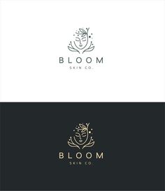 the logo for bloom skin co is shown in black and white, with gold accents