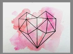 a drawing of a diamond on top of a pink watercolor stain splattered background