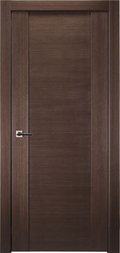 an open wooden door with metal handle on the front and side panels, in dark wood