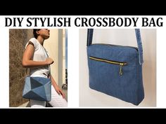 a woman carrying a denim cross body bag