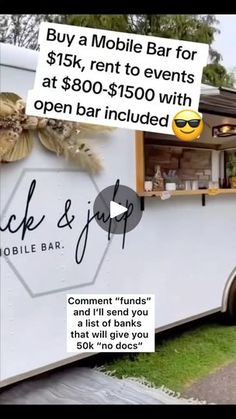 a mobile bar for rent to events at $ 800 - $ 150 with open bar included