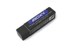 the sony battery is black and has blue writing on it, which reads eosx