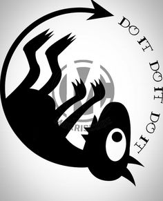 a black and white logo with an image of a bird in the middle of it