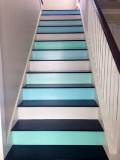 a set of stairs painted in blue and white