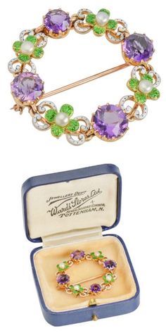 An amethyst, enamel, and pearl suffragette brooch - a rare, genuine example of suffragette jewelry. From The Three Graces. Suffragette Jewellery, Horn Pendant Necklace, The Three Graces, Pure Gold Jewellery, Three Graces, Horn Pendant, Jewelry Sale, Love Jewelry, Moon Pendant Necklace