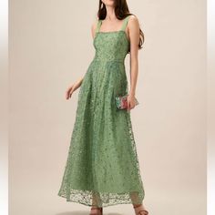 Description: The Slip Maxi Design Offers A Graceful Silhouette That Flows Elegantly, Perfect For Garden Parties, Weddings, Or Any Special Event. The Lush Green Hue Enhances The Dress's Romantic Charm, While The Embroidered Details Add A Touch Of Sophistication. Details: - Occasion: Special Occasion - Fabric Stretch: No Stretch - Embellishment: Pleated, Embroidery, Zipper, Jacquard, Splicing - Fabric: Polyester 100.0% - Lining: Polyester 95.0%, Spandex 5.0% - Material: Mesh Green Lace Dress For Banquet, Green Embroidered Lace Dress, Green Wedding Guest Dresses, Green Flower Dress, Gold Embroidered Dress, Slip Maxi Dress, Maxi Design, Green Embroidery, Bachelorette Dress