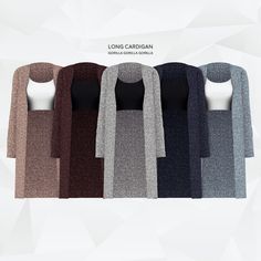 the long cardigan is available in multiple colors and sizes, including black, grey, blue, brown, pink, orange