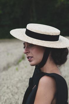 Edwardian style Canotier for wedding guest Flat brim straw | Etsy Chic Cloche Sun Hat For Vacation, Chic Summer Cloche Hat, Classic Wide Brim Top Hat For Spring, Chic Cloche Sun Hat For Summer, Brimmed Boater Hat For Picnics, Chic Summer Cloche Sun Hat, Classic Cloche Hat For Beach, Chic Cloche Hat For Vacation, Chic Spring Brimmed Cloche Hat