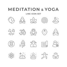 meditation and yoga line icon set - miscellaneous symbols / objects web elements, such as icons