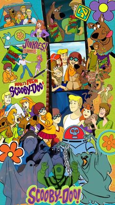 the scooby doo movie poster is shown with many cartoon characters and their names