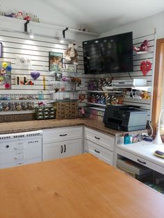 a kitchen with white cabinets and wooden counter tops