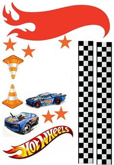 an advertisement for hot wheels featuring two cars and a checkerboard background with stars