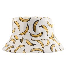 Our vibrant Banana Bucket Hat, a must-have accessory for the summer season! This stylish hat features a playful banana pattern that adds a touch of fun to any outfit. Crafted from high-quality materials, our Banana Bucket Hat offers both comfort and durability. The wide brim provides excellent sun protection, shielding your face and neck from harmful UV rays. Whether you're lounging by the pool, strolling along the beach, or exploring new destinations, this hat is designed to keep you cool and s Fun Short Brim Sun Hat For Summer, Fun Summer Bucket Hat With Curved Brim, White One Size Bucket Hat For Vacation, White One-size Bucket Hat For Vacation, Fun Wide Brim Bucket Hat For Summer, Casual Summer Hats One Size, Trendy Hats For Beach Season, Playful Short Brim Hats For Summer, Fun Summer Bucket Hat, One Size Fits Most