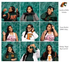 a collage of photos showing different women in graduation caps and gowns, with the names of their graduates