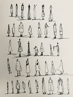 an image of people walking on the street in different poses and positions drawn by hand