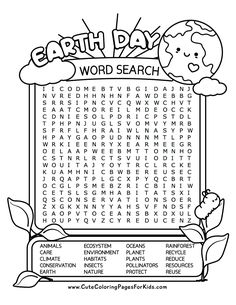 the earth day word search is shown in black and white