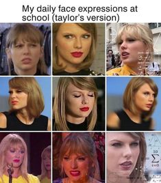 many different pictures of taylor swift and taylor's face expressions on the same photo