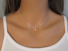 Tiny Teardrop Necklace Minimalist Jewelry Cubic Zirconia | Etsy Silver Necklace Prom, Hoco Jewelry, Homecoming Jewelry, Silver Prom Jewelry, Sliver Necklace, Necklace Minimalist Jewelry, Prom Necklaces, Silver Jewlery, Silver Necklace Simple