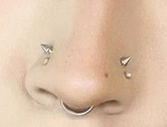 the nose has three piercings on it