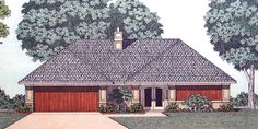 this is an artist's rendering of the front elevation of these ranch house plans