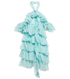 Designer Dresses for Women | Mytheresa US Tiered Chiffon Mini Dress With Ruffles, Off-shoulder Chiffon Mini Dress With Ruffles, Summer One Shoulder Ruffle Dress, Chiffon Tiered Skirt Dresses With Ruffles, Summer Silk Ruffle Dress, Silk Ruffle Dress For Summer, Chic Flowy Halter Dress With Ruffles, Silk Summer Dress With Tiered Skirt, Summer Silk Dresses With Tiered Skirt