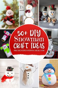 some snowman crafts are featured in this collage with the words 50 diy snowman craft ideas