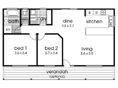 the floor plan for a two bedroom apartment with an attached kitchen and living room area