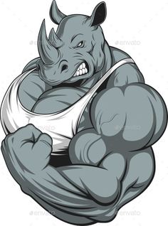 Strong Rhinoceros Strongest Animal, Big Biceps, Gym Art, Retro Metal Signs, Rhinos, Animal Illustration, Bodybuilder, Cartoon Drawings, Animal Drawings