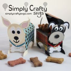 two paper dogs are standing next to some treats