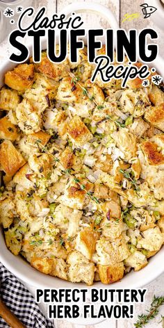 Stuffing Stuffing With Fresh Herbs, Sourdough And Cornbread Stuffing, Italian Bread Stuffing, Moist Stuffing Recipes For Thanksgiving, Pepperidge Farm Herb Stuffing Recipe, Herb Stuffing Recipes, Moist Stuffing Recipes, Bread Stuffing Recipes Homemade, Moist Stuffing Recipe