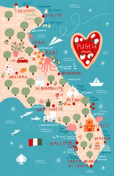 an illustrated map of the island of puerta, italy with many different things to see