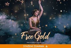 a woman on a swing with stars in the sky above her and text free gold photoshop overlays