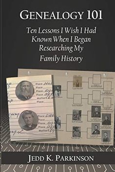 a book cover with an image of two papers and the title, genealogy 101