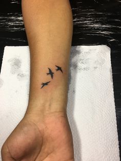 a person's wrist with two birds on it