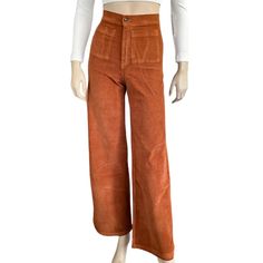 "Bring Some Funk Into Your Life With This High-Waisted Corduroy Pant Featuring Front Pockets, A Button-Zipper Fly And The Perfect Flare Leg. *Fabric: Corduroy, 100% Cotton *Care: Wash Cold. *Made In Usa." Orange Cotton Pants For Fall, Retro Wide Leg Orange Bottoms, Retro Orange Wide Leg Bottoms, Retro Pants With Button Closure For Fall, Retro Orange Wide-leg Bottoms, Trendy Orange Pants For Fall, Fitted Orange Straight Pants, Orange Relaxed Fit Straight Leg Bottoms, Orange Wide Leg Pants With Pockets For Spring